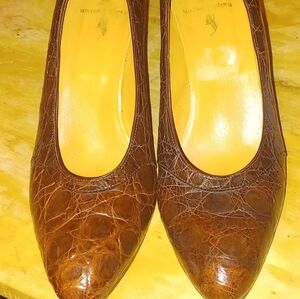 RALPH LAUREN Brown Authentic Alligator Skin Heels 8.5 B Made Italy